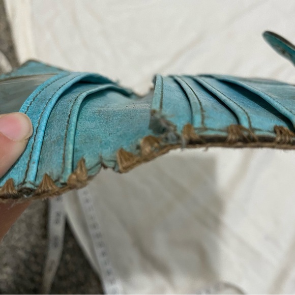 Wallet Pocketbook Embroidered Cherry Tree Turquoise Blue Imperfect Used - Picture 6 of 8